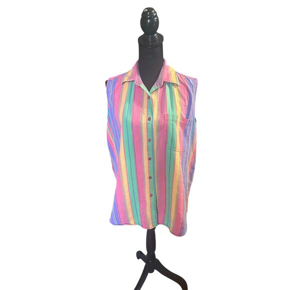 Rosettes Vibrant Multi-Colored Vertical Striped Button-Down Shirt Bold & Playful - Picture 1 of 7
